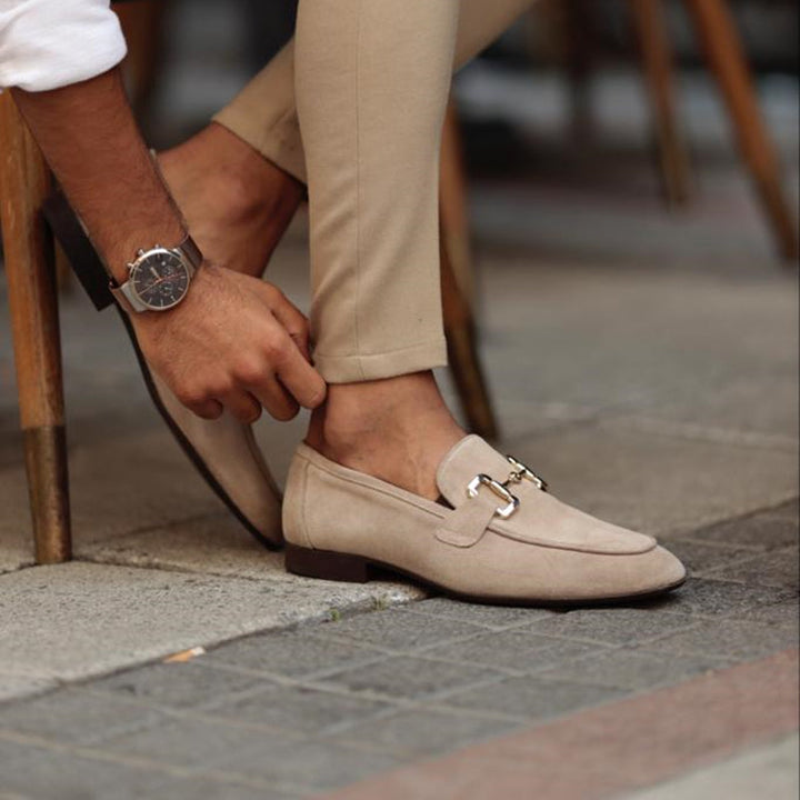 Suede Gold Horsebit Slip On Smart Casual Loafer