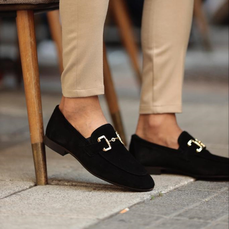 Suede Gold Horsebit Slip On Smart Casual Loafer
