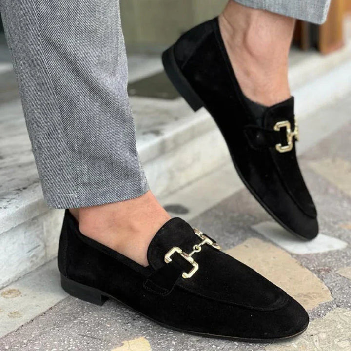 Suede Gold Horsebit Slip On Smart Casual Loafer