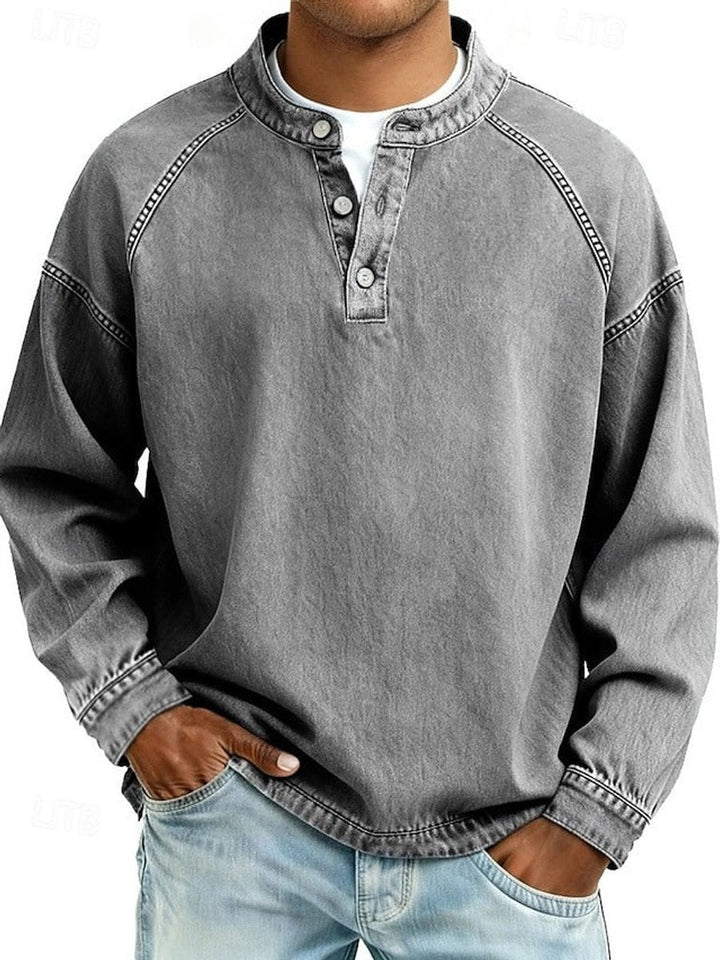 Daniel | Men's Vintage Wash Denim Henley Sweater