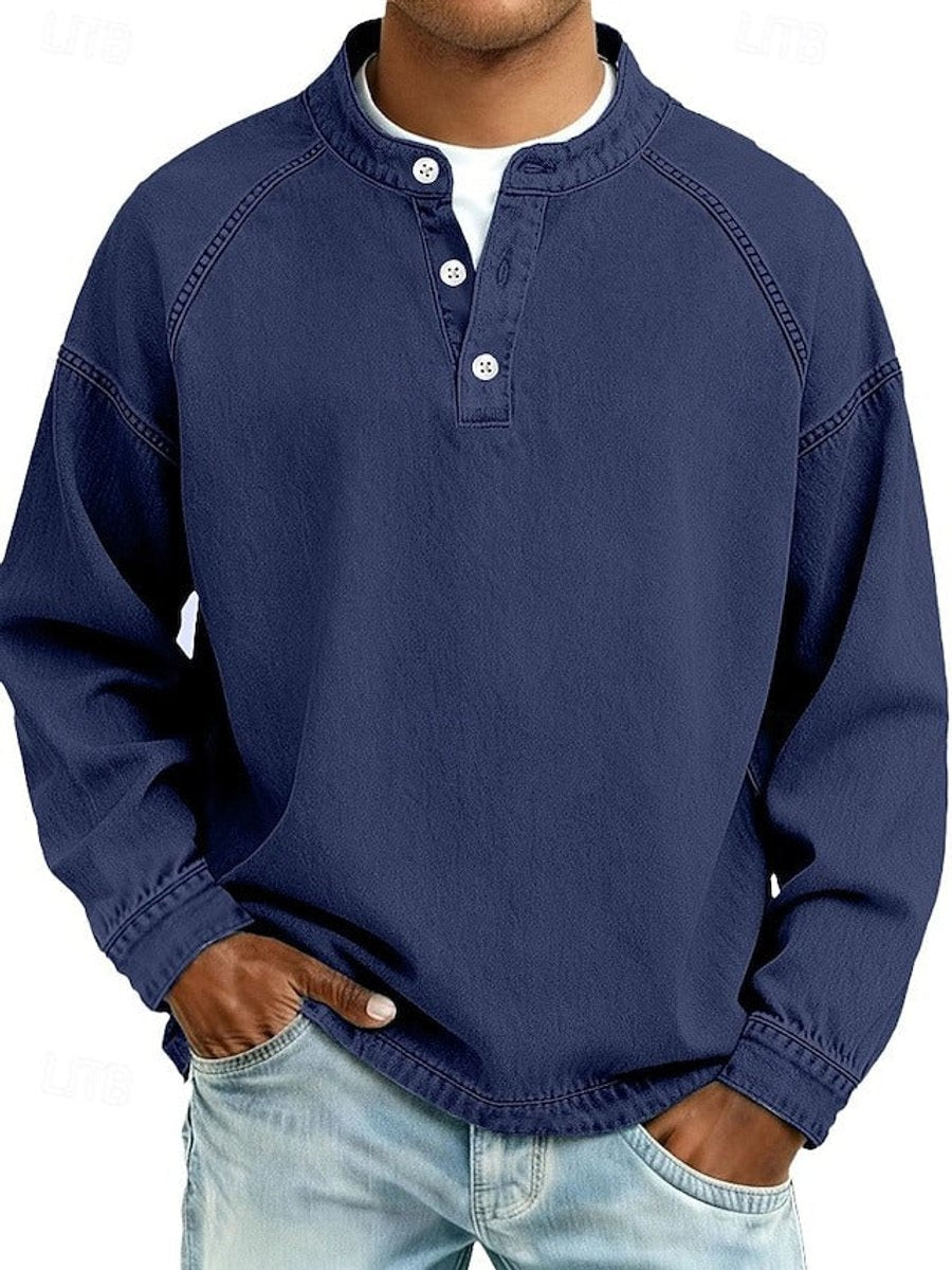 Daniel | Men's Vintage Wash Denim Henley Sweater