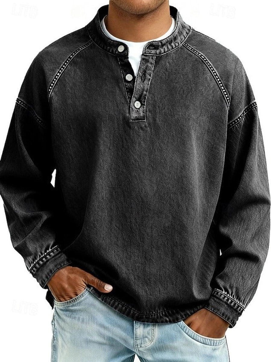 Daniel | Men's Vintage Wash Denim Henley Sweater