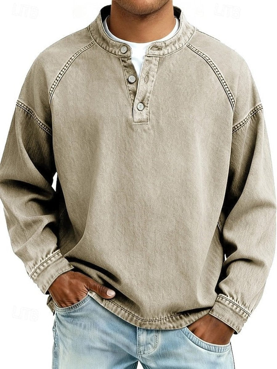 Daniel | Men's Vintage Wash Denim Henley Sweater