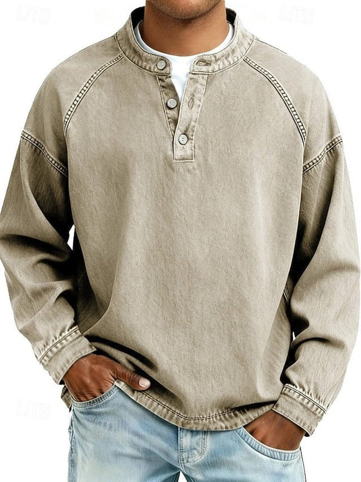 Daniel | Men's Vintage Wash Denim Henley Sweater