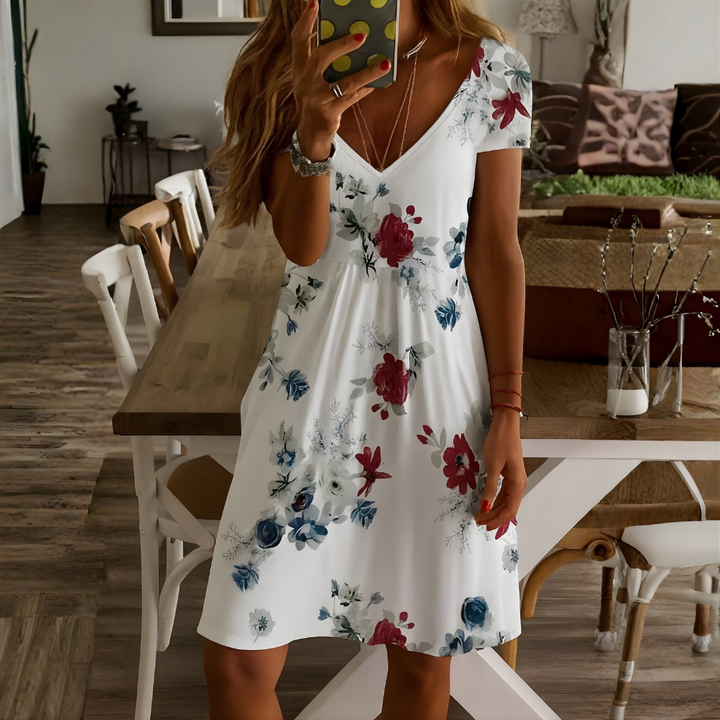 Floral Print A Line Casual Summer Midi Dress