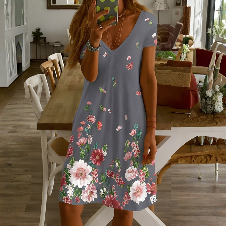 Floral Print A Line Casual Summer Midi Dress
