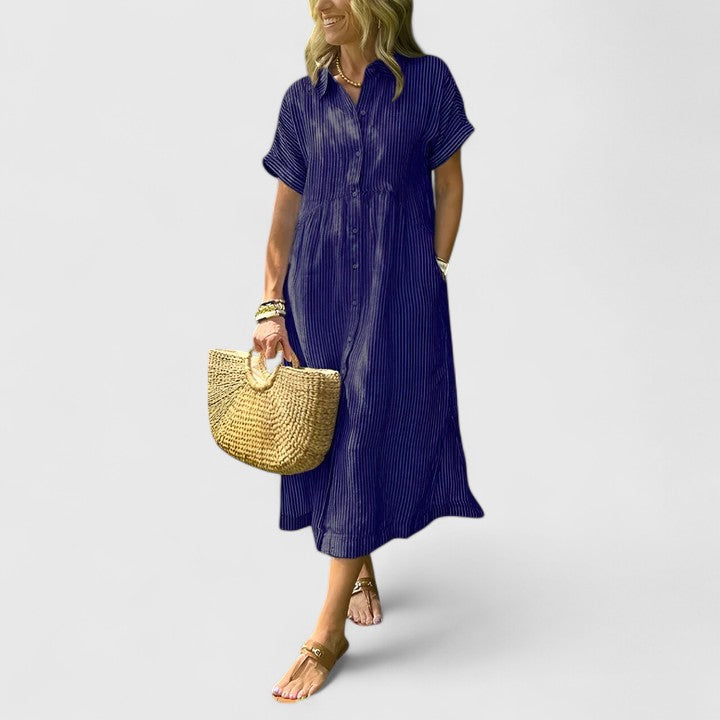 Striped Shirt Midi Summer Dress Loose Fit
