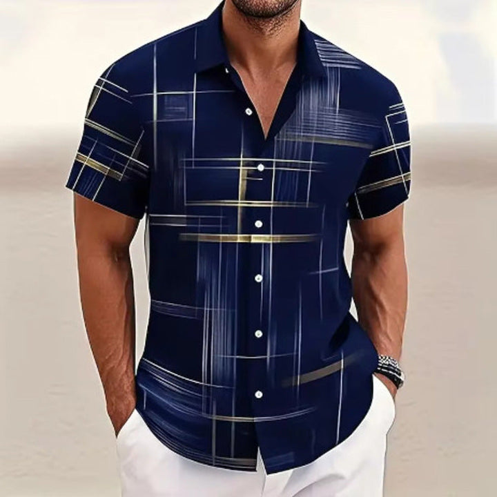 Micro Check Print Short Sleeve Muscle Fit Mens Casual Shirt