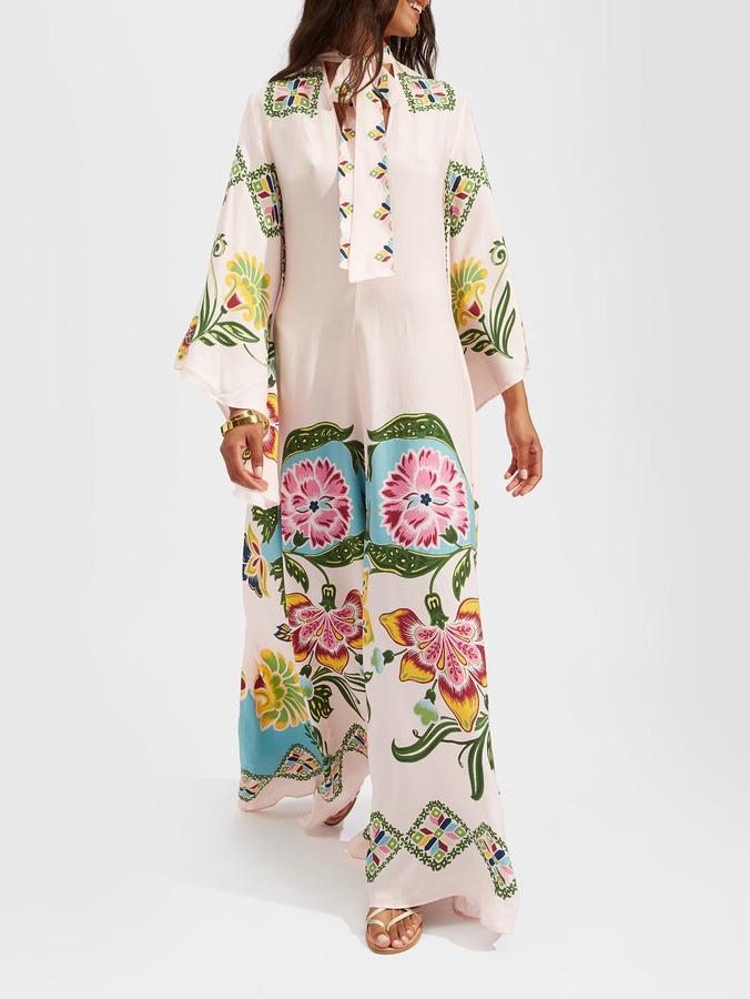Floral Mock Neck Bell Sleeve Flowy Maxi Dress - Wedding Guest