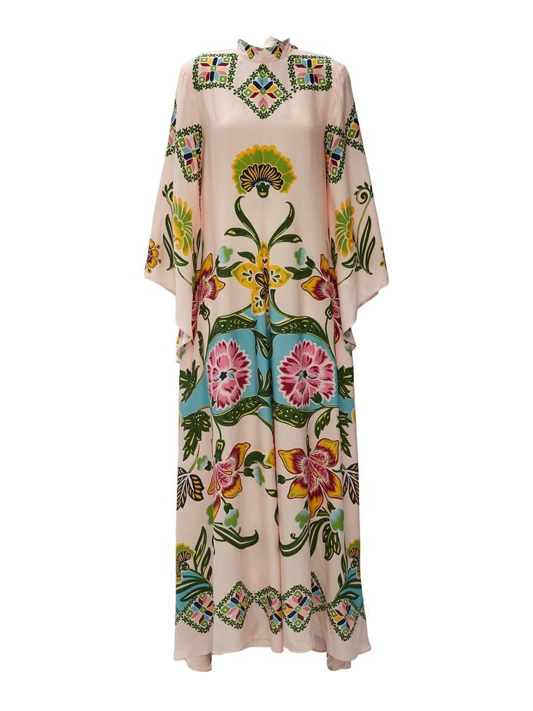 Floral Mock Neck Bell Sleeve Flowy Maxi Dress - Wedding Guest