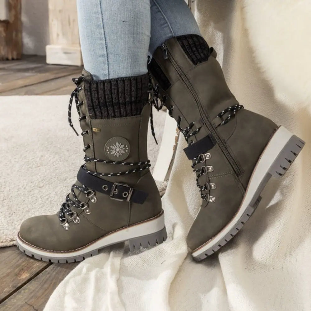 Marlo | Women's Waterproof Lace-Up Mid-Calf Winter Boots with Knit Cuff