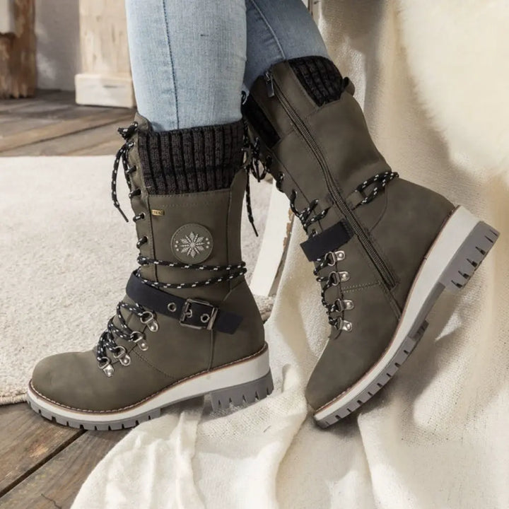 Marlo | Women's Waterproof Lace-Up Mid-Calf Winter Boots with Knit Cuff