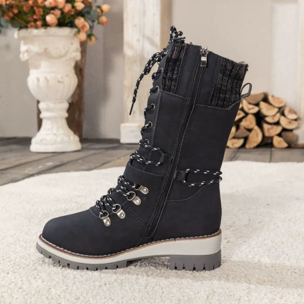 Marlo | Women's Waterproof Lace-Up Mid-Calf Winter Boots with Knit Cuff