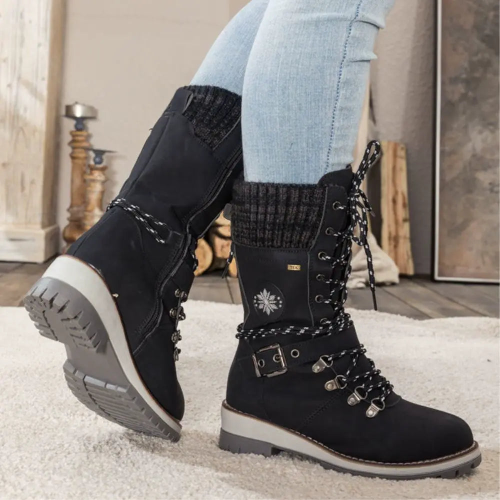 Marlo | Women's Waterproof Lace-Up Mid-Calf Winter Boots with Knit Cuff
