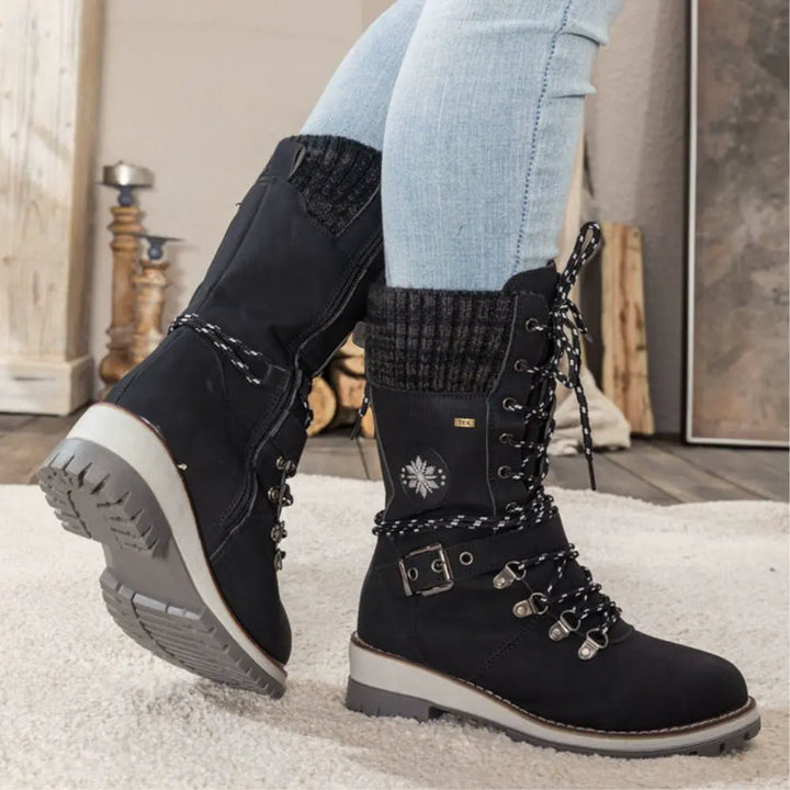 Marlo | Women's Waterproof Lace-Up Mid-Calf Winter Boots with Knit Cuff