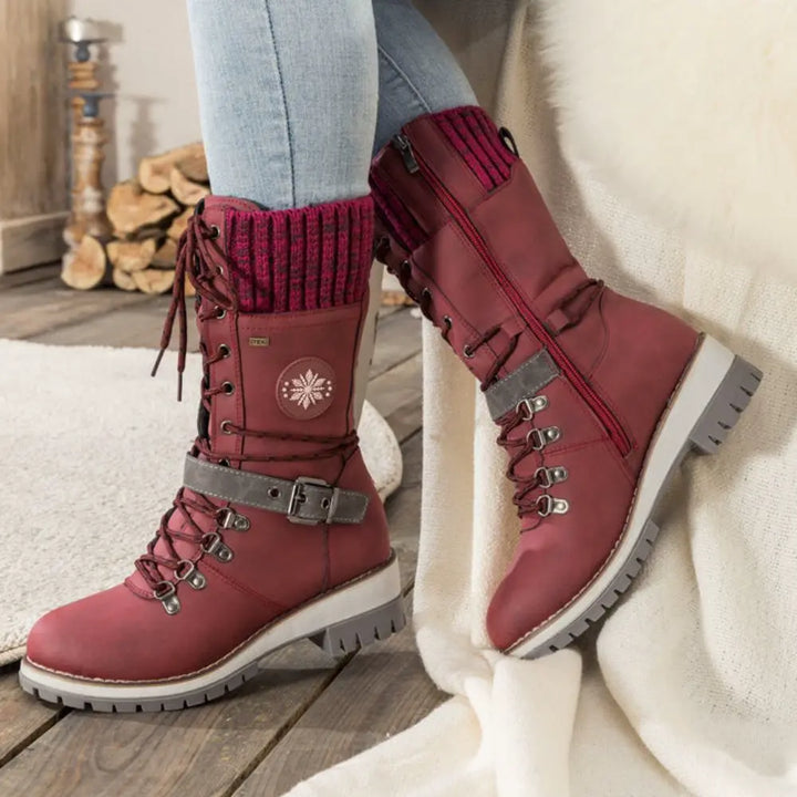 Marlo | Women's Waterproof Lace-Up Mid-Calf Winter Boots with Knit Cuff