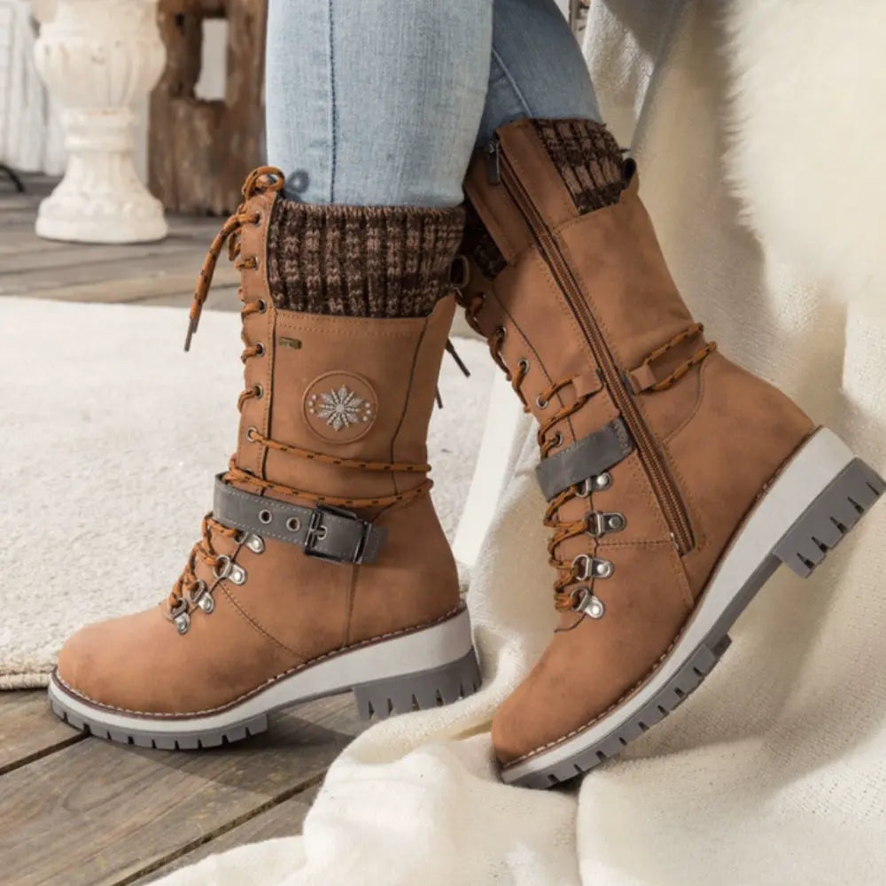 Marlo | Women's Waterproof Lace-Up Mid-Calf Winter Boots with Knit Cuff