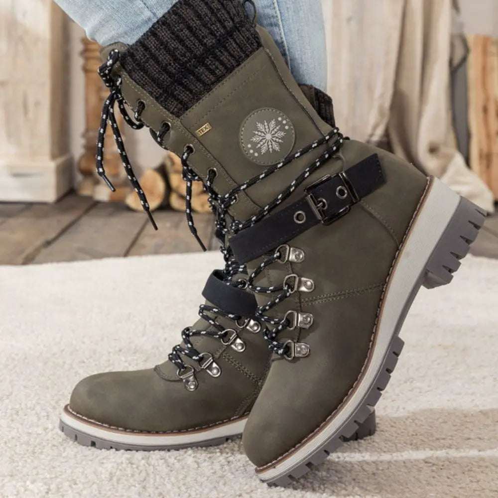 Marlo | Women's Waterproof Lace-Up Mid-Calf Winter Boots with Knit Cuff
