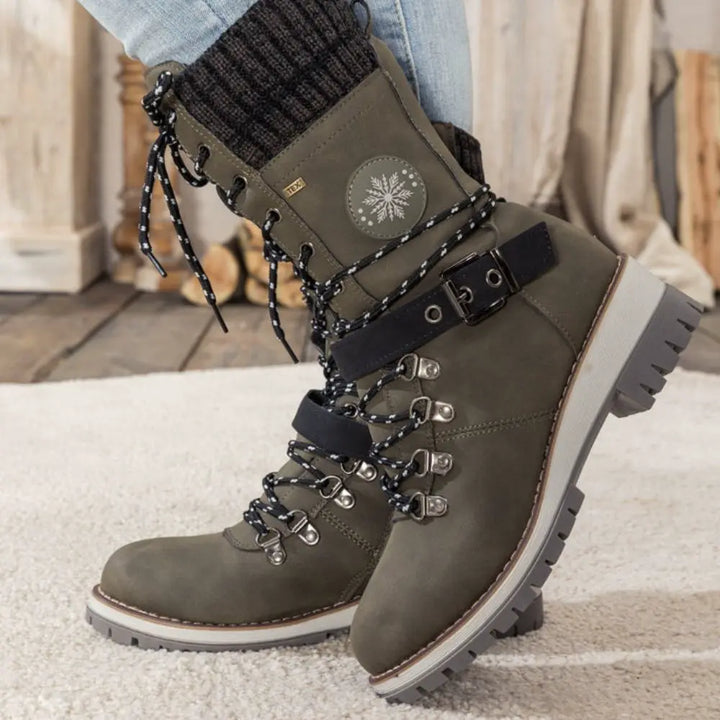 Marlo | Women's Waterproof Lace-Up Mid-Calf Winter Boots with Knit Cuff