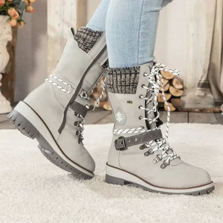 Marlo | Women's Waterproof Lace-Up Mid-Calf Winter Boots with Knit Cuff