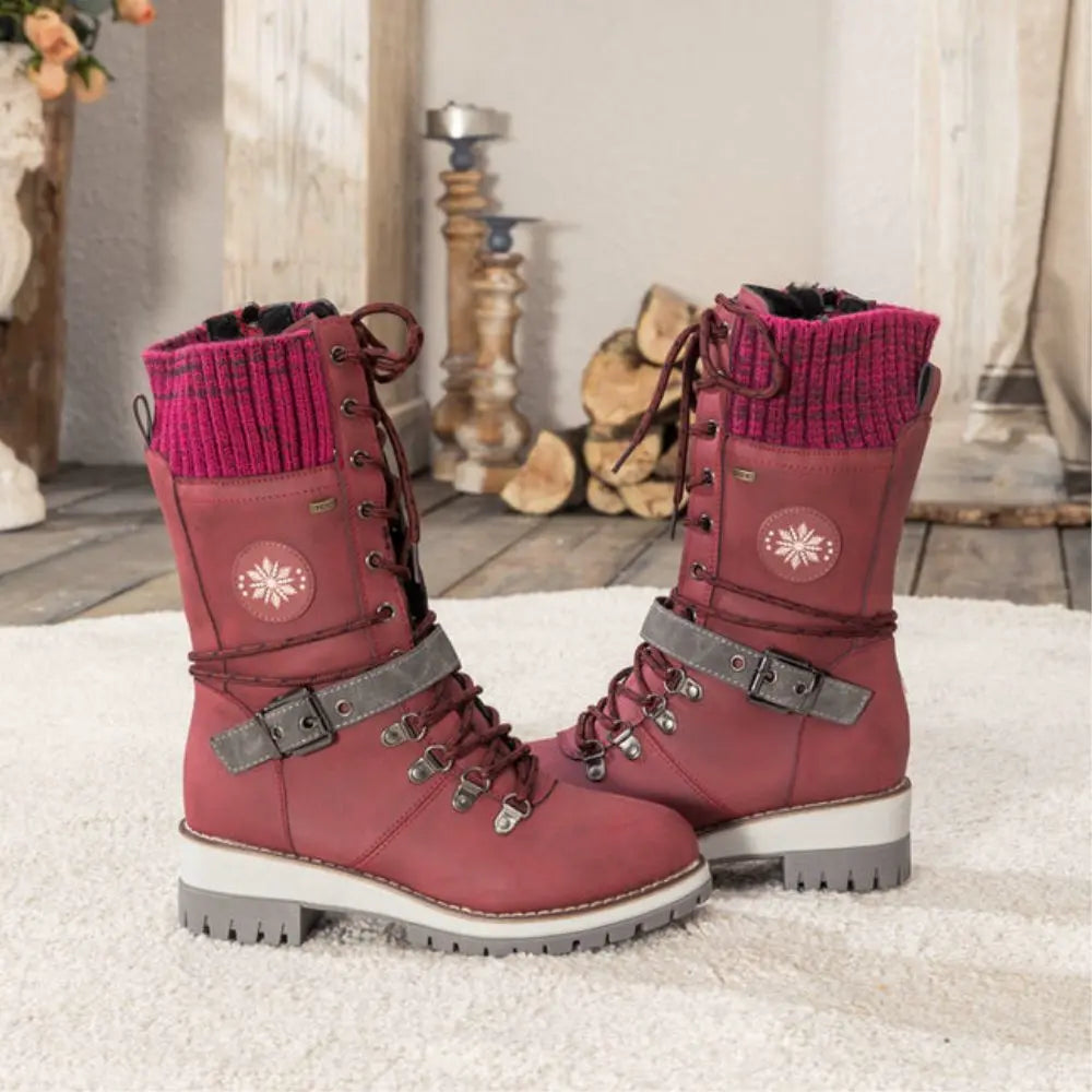 Marlo | Women's Waterproof Lace-Up Mid-Calf Winter Boots with Knit Cuff