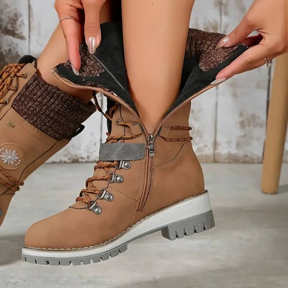 Marlo | Women's Waterproof Lace-Up Mid-Calf Winter Boots with Knit Cuff
