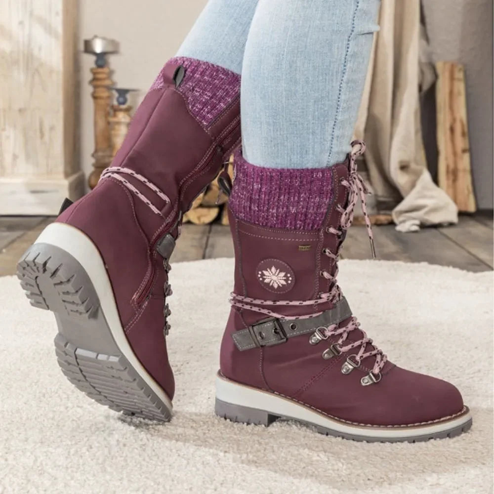 Marlo | Women's Waterproof Lace-Up Mid-Calf Winter Boots with Knit Cuff