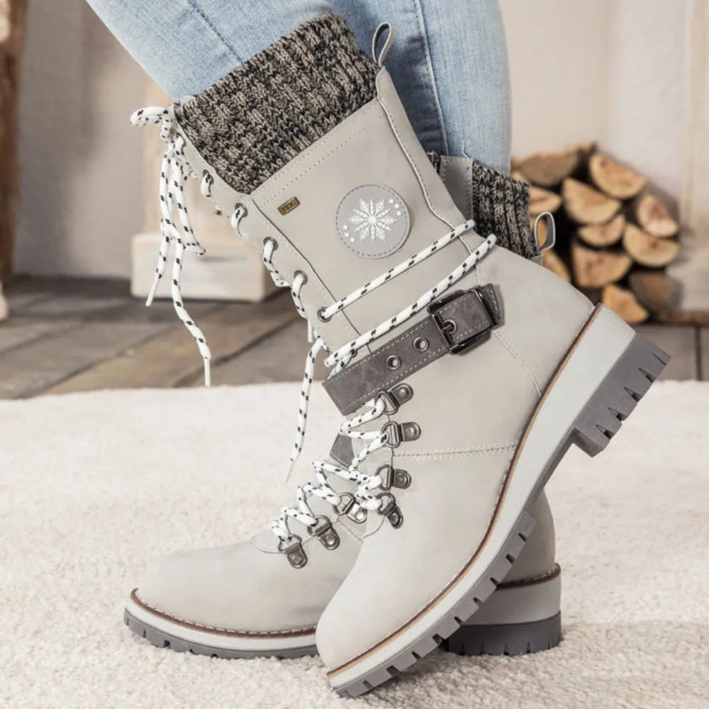 Marlo | Women's Waterproof Lace-Up Mid-Calf Winter Boots with Knit Cuff