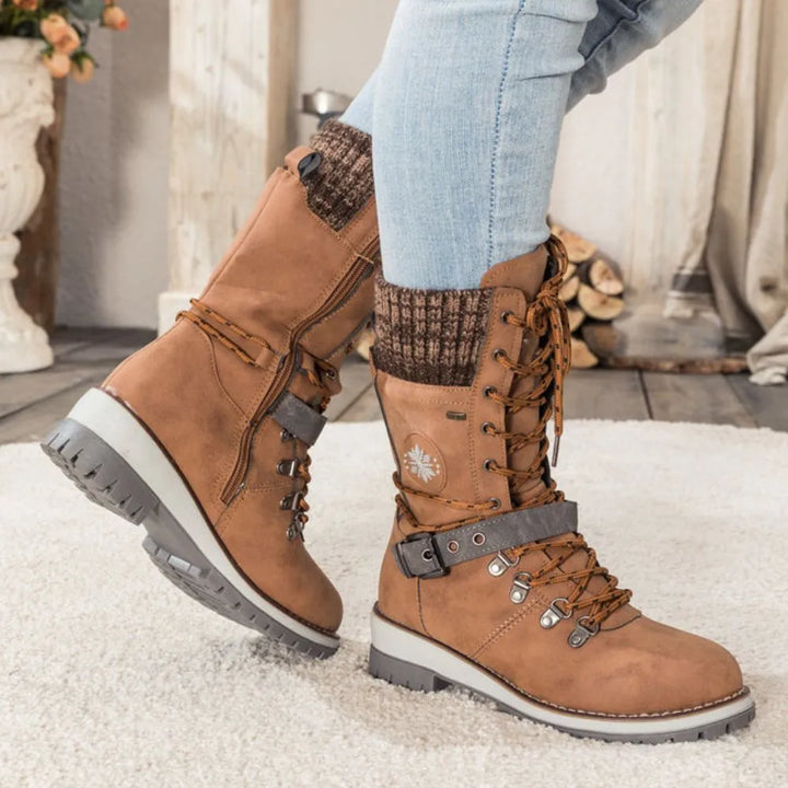 Marlo | Women's Waterproof Lace-Up Mid-Calf Winter Boots with Knit Cuff