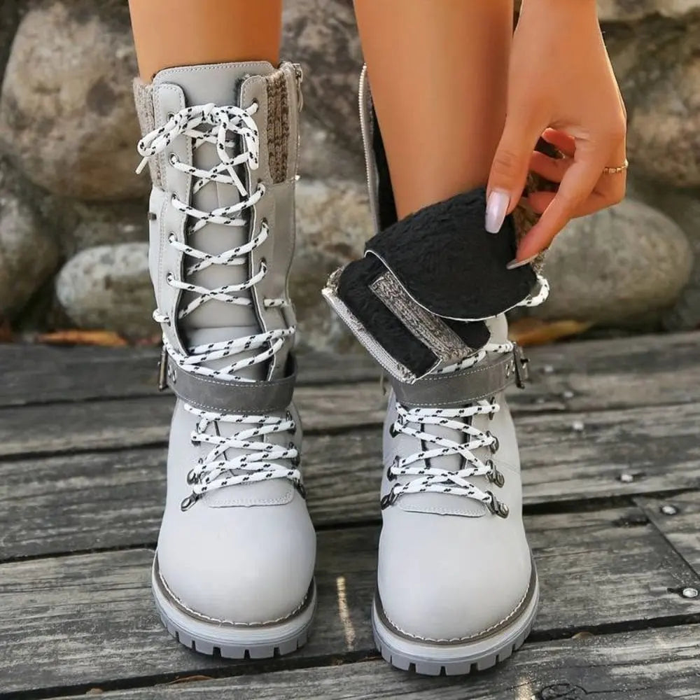 Marlo | Women's Waterproof Lace-Up Mid-Calf Winter Boots with Knit Cuff