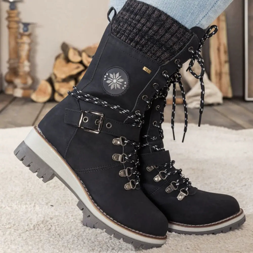 Marlo | Women's Waterproof Lace-Up Mid-Calf Winter Boots with Knit Cuff