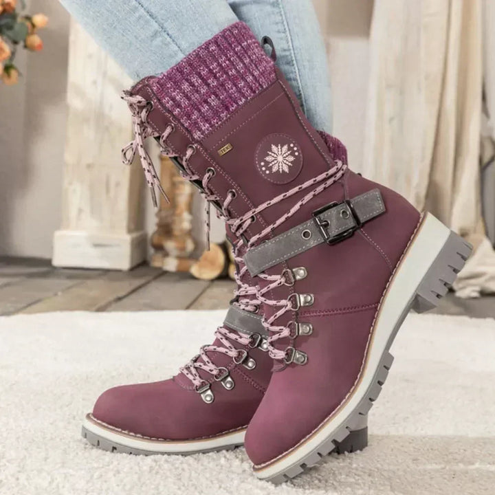 Marlo | Women's Waterproof Lace-Up Mid-Calf Winter Boots with Knit Cuff