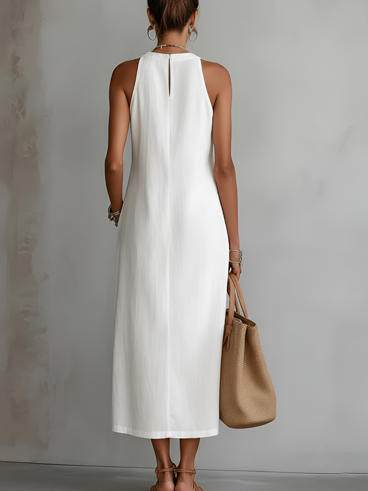 Lace Trim Halter Neck Sleeveless Side Slit Midi Dress