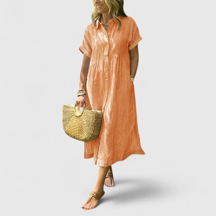 Striped Shirt Midi Summer Dress Loose Fit