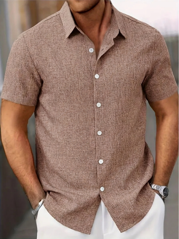 Short Sleeve Textured Linen Button Down Mens Casual Shirt