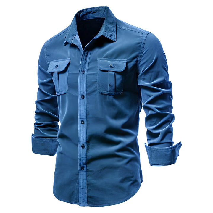 Double Flap Pocket Washed Cotton Muscle Fit Casual Shirt