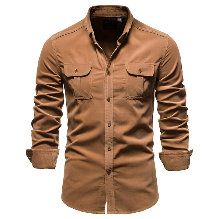 Double Flap Pocket Washed Cotton Muscle Fit Casual Shirt