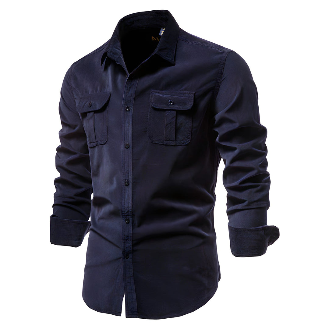 Double Flap Pocket Washed Cotton Muscle Fit Casual Shirt