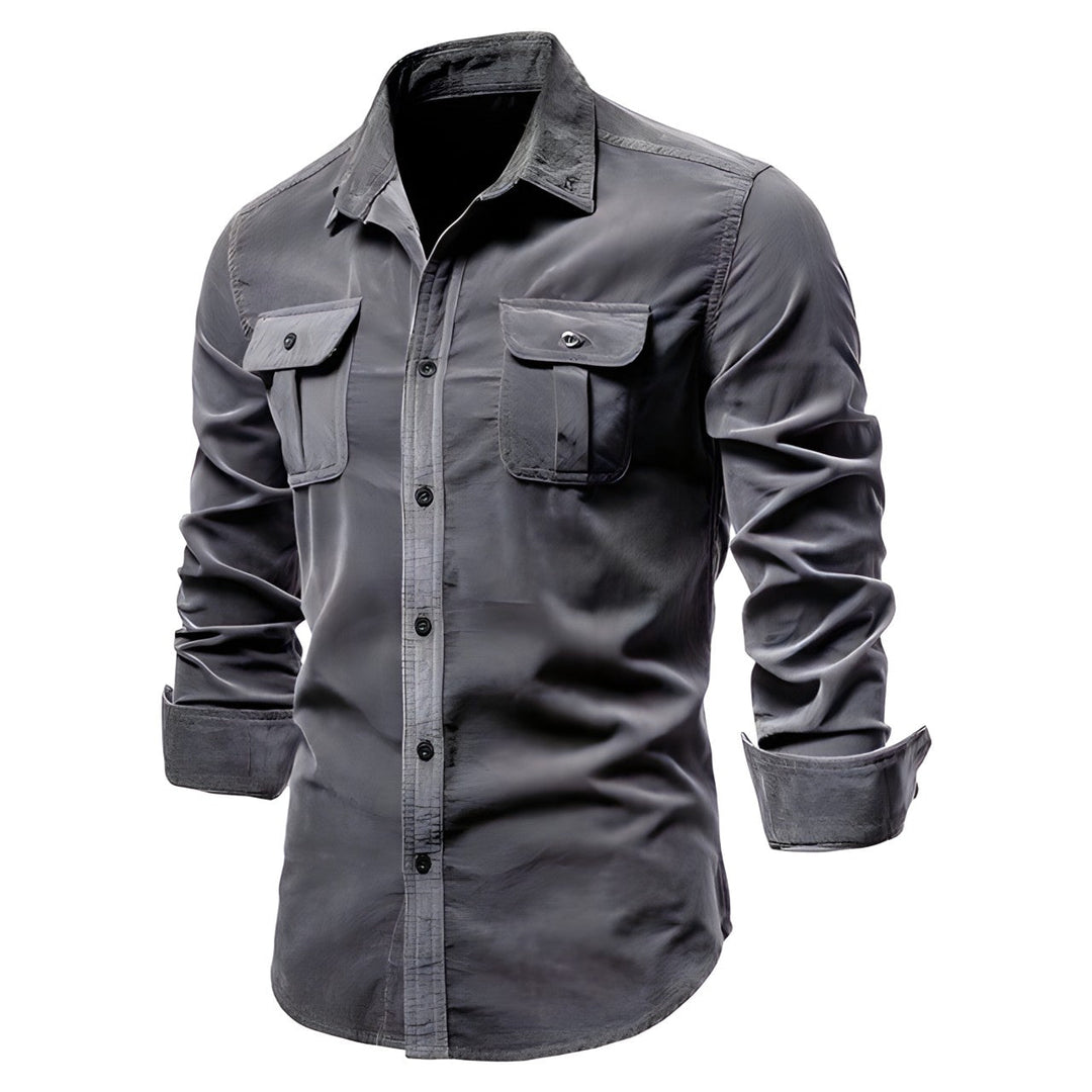 Double Flap Pocket Washed Cotton Muscle Fit Casual Shirt