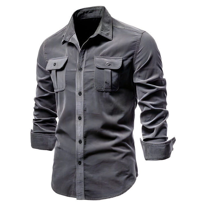 Double Flap Pocket Washed Cotton Muscle Fit Casual Shirt