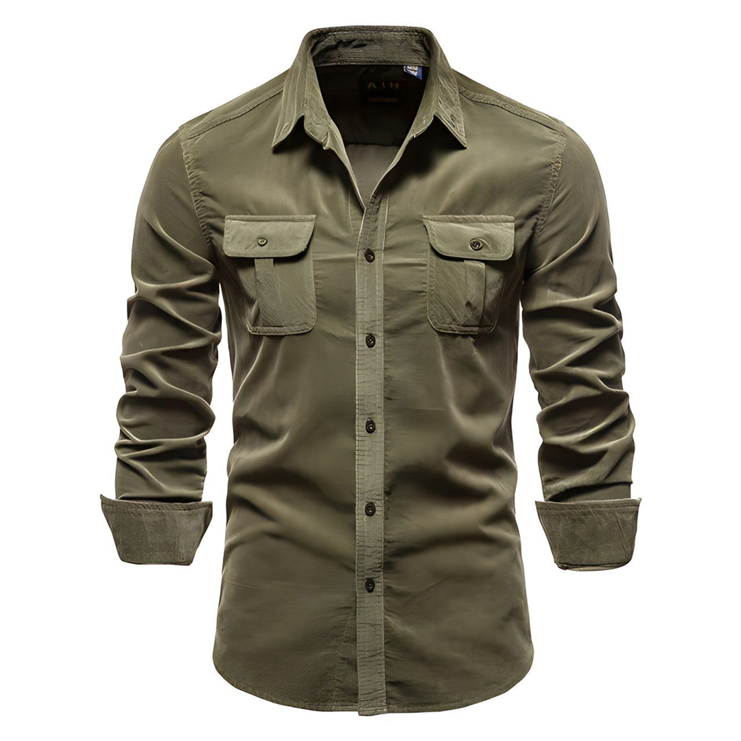 Double Flap Pocket Washed Cotton Muscle Fit Casual Shirt