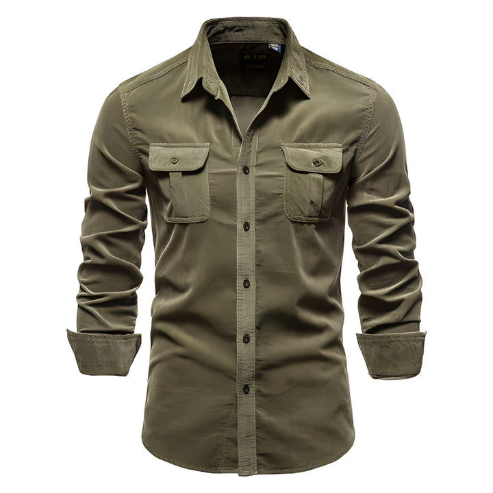 Double Flap Pocket Washed Cotton Muscle Fit Casual Shirt