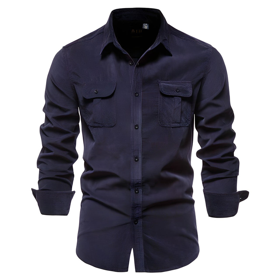 Double Flap Pocket Washed Cotton Muscle Fit Casual Shirt