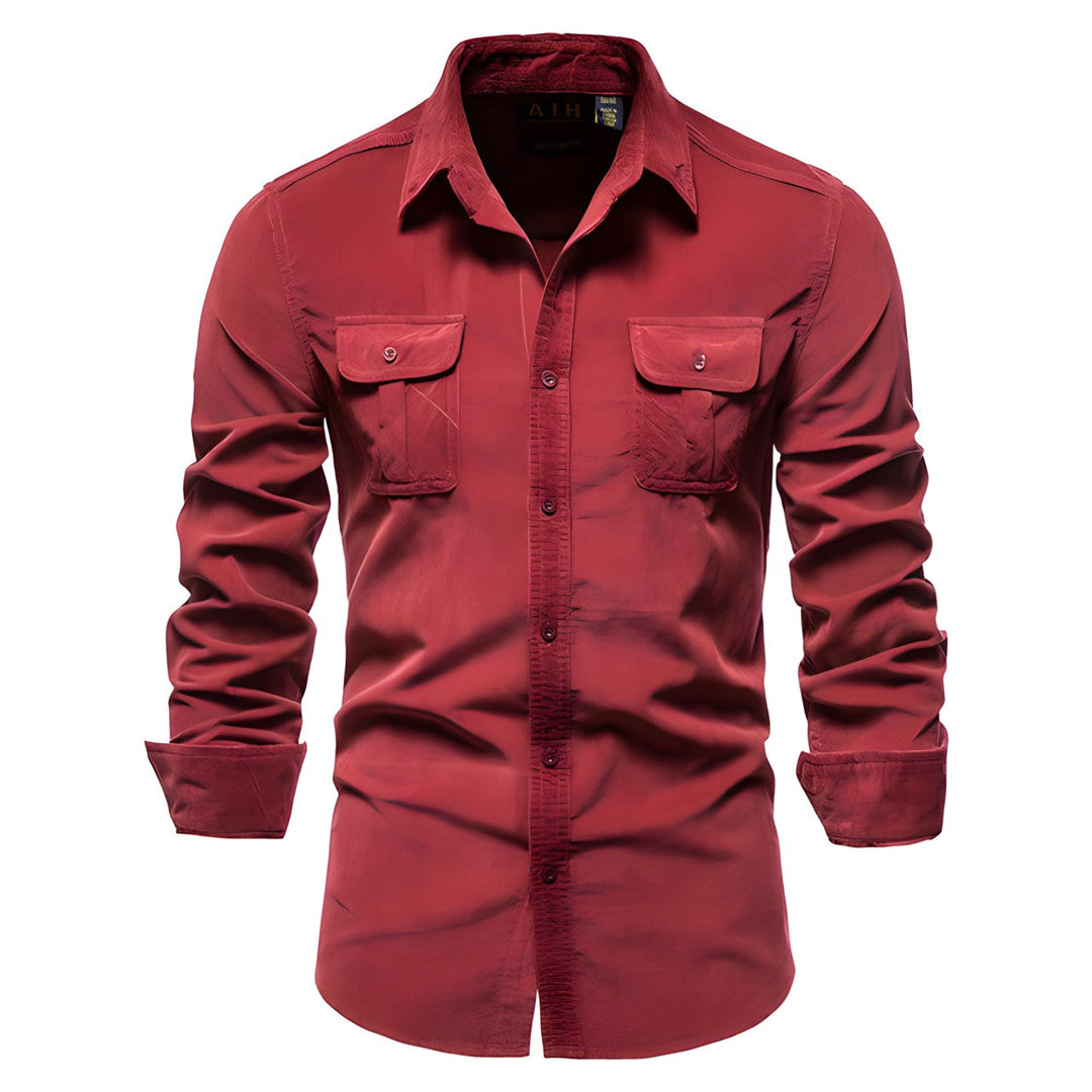 Double Flap Pocket Washed Cotton Muscle Fit Casual Shirt