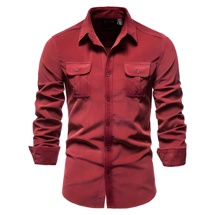 Double Flap Pocket Washed Cotton Muscle Fit Casual Shirt