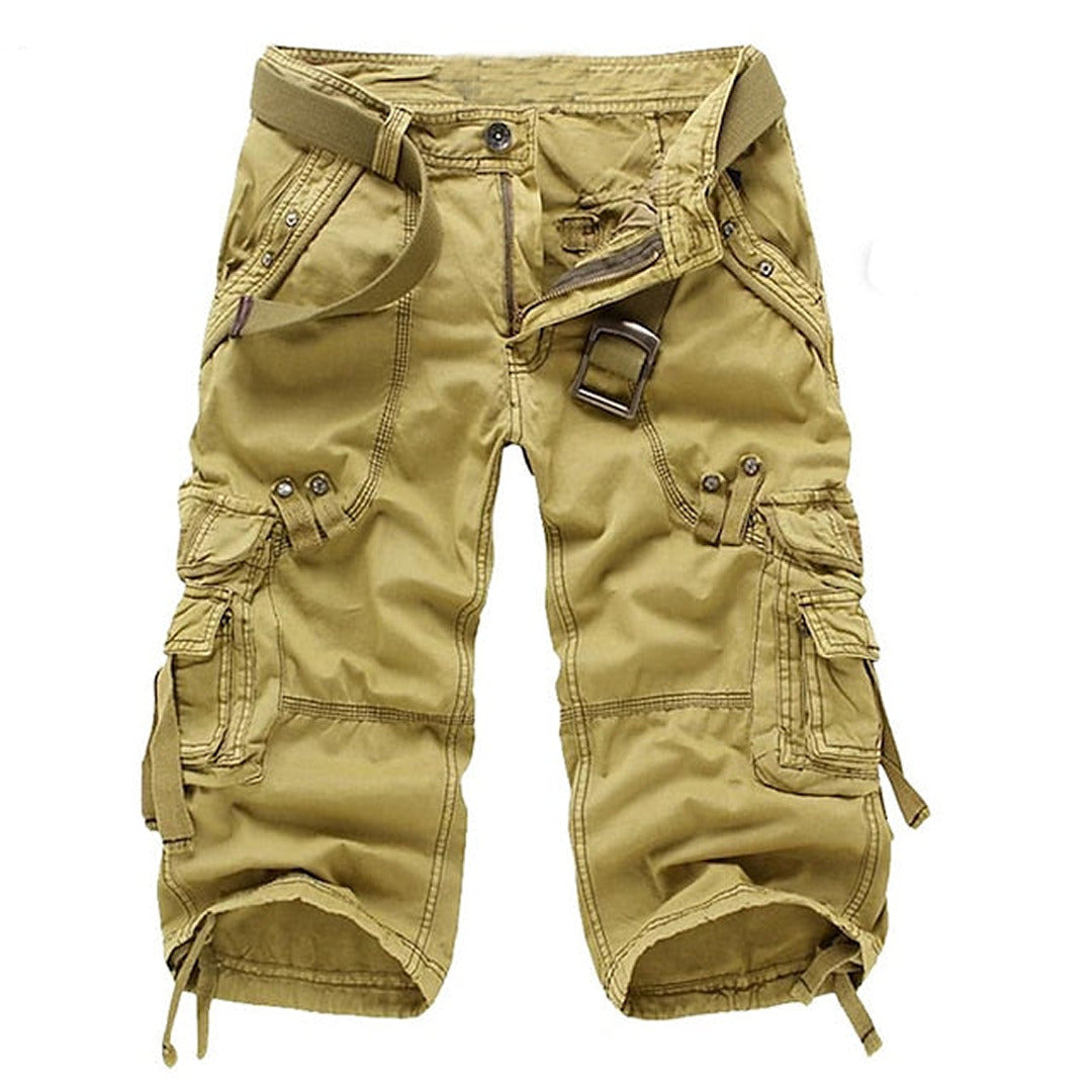 Multi Pocket Belted Relaxed Fit Mens Cargo Short