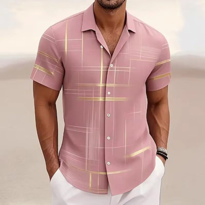 Micro Check Print Short Sleeve Muscle Fit Mens Casual Shirt