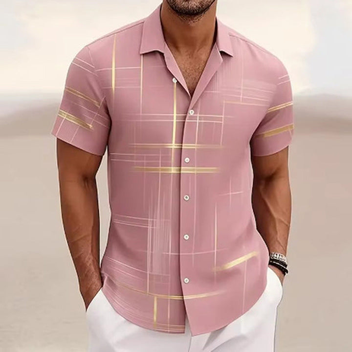 Micro Check Print Short Sleeve Muscle Fit Mens Casual Shirt