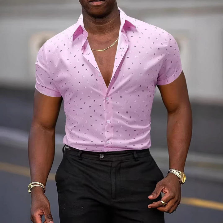 Micro Check Print Short Sleeve Muscle Fit Mens Casual Shirt
