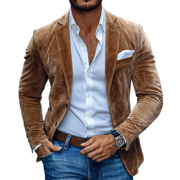 Notch Lapel Pocket Square Slim Fit Suede Casual Blazer